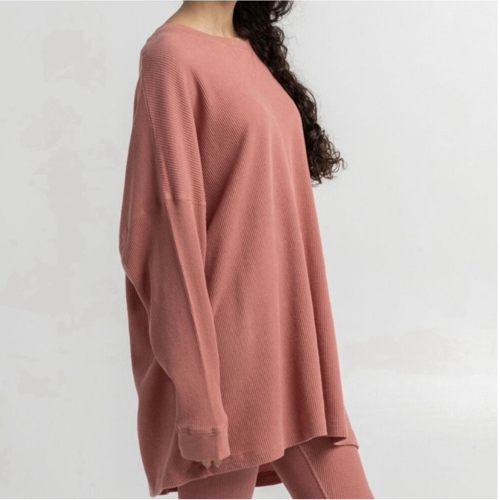 free people intimately Waffle Knit Oversized Tunic Top Sz M Dusty Pink Cotton